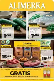 Folleto Alimerka semana 40 Página 1: Salmón entero €7,95, Calabacín €1,45