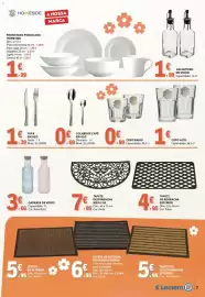 Folheto E.Leclerc Página 7: Copos altos homeside €1,00, Colher de café em aço €0,69