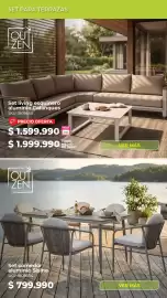Catálogo Easy Página 12: Set living esquinero aluminio Calanques €1.599.990,00, Set comedor aluminio Sisine €79.999,00