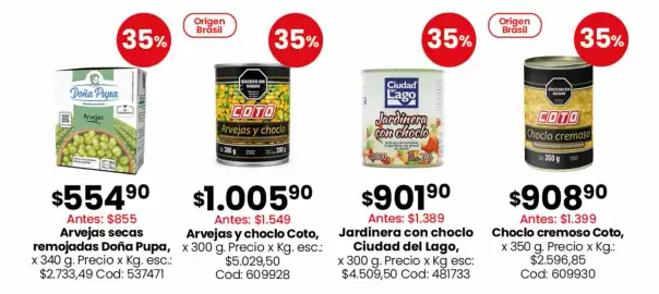 Catálogo Coto semana 40 Página 5: Coto - choclo cremoso €908,90, Doña pupa - arvejas secas remojadas €554,90