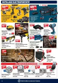 Catalogue Screwfix page 10: DEWALT Batterie à glissière XR DBC184-XJ €65,69, BOSCH Pack de 3 outils 18V Li-ion €489,99