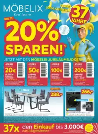 Möbelix Prospekt woche 40 Seite 1: Essgruppe Melbourne €288,00, Midea Waschmaschine MF110W70U-12D €266,00