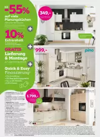 Mömax Flugblatt woche 40 Seite 6: Pino Eckküche €999,00, Einbauküche €1.799,00