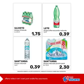 Volantino Iper Tosano settimana 40 Pagina 1: Sant'Anna Acqua naturale €0,39, Lete Acqua effervescente naturale €0,39