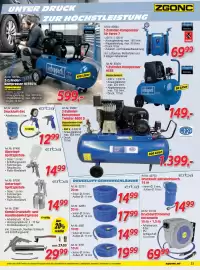 Zgonc Flugblatt Seite 21: Erba Druckluft Spiralschlauch €14,99, Scheppach 3-Zylinder-Kompressor HC550TC €599,00