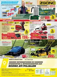 Zgonc Flugblatt Seite 24: Einhell Akku-Kettensäge GP-LC 36/35 Li €199,00, ZGONC Benzin-Rasenmäher MD532 €249,00