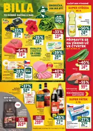 Billa leták týden 40 Strana 1: Madeta Jihočeské máslo €32,90, Borůvky €39,90