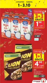 Intermarche gazetka tydzień 40 Strona 3: Płatki Nestle Lion Caramel & Chocolate €4,00, Mleko uht z mlecznej drogi €1,50