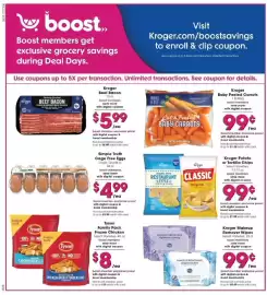 Kroger weekly ad week 40 Page 6: Kroger baby peeled carrots €0,99, Kroger beef bacon €5,99