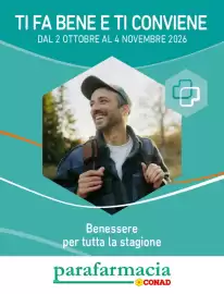 Volantino Parafarmacia Conad Pagina 1: TI FA BENE E TI CONVIENE DAL 2 OTTOBRE AL 4 NOVEMBRE 2026 Benessere per tutta la