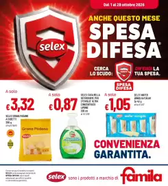 Volantino Famila Pagina 1: Dal 1 al 28 ottobre 2026 A solo selex A solo €3,32 €0,87 SELEX GRANA PADANO A CUBETTI 200 g al kg
