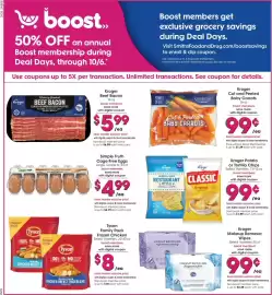 Smith's weekly ad week 40 Page 11: Kroger cut and peeled baby carrots €0,99, Kroger beef bacon €5,99
