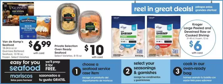 Smith's weekly ad week 40 Page 13: Van de Kamp's Seafood €6,99, Private Selection Oven Ready Seafood €10,00