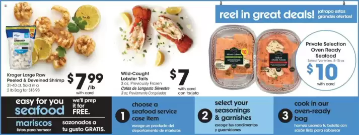 Ralphs weekly ad week 40 Page 11: Kroger large raw peeled & deveined shrimp €7,99, Wild-Caught Lobster Tails €7,00