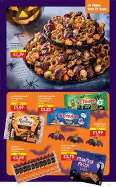 Aldi leaflet Page 17: Cadbury Pumpkin Patch Cakes €2,75, Cadbury Pumpkin Chocolate Bats €1,99