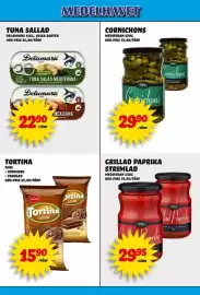 Nelins reklamblad vecka 40 Sida 13: Delamaris tuna salad mexicana €22,90, Vincinni tortina cocoa €15,90