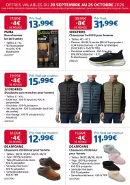 Catalogue Costco page 4: DEARFOAMS Chaussons d'intérieur pour homme €12,99, PUMA Boxer homme €13,99