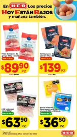 Folleto HEB Página 2: Mitienda imitación queso manchego o americano €36,50, H-E-B hamburguesas de salmón €139,00