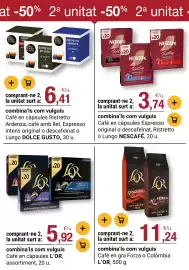 Folleto BonpreuEsclat Página 18: L'OR Café en gra Forza o Colòmbia €11,24, Nescafé Café en cápsules Espresso €3,74