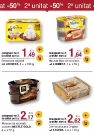 Folleto BonpreuEsclat Página 26: La Lechera Mousse Duo de xocolata €1,64, La Fageda crema catalana Orígens €2,62