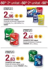 Folleto BonpreuEsclat Página 29: Trident xiclets 60 minuts sense sucre herbasa o menta €2,63, Smint €2,96