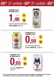 Folleto BonpreuEsclat Página 41: Amstel cerveza amb llimona radler €0,59, Moritz 7 €0,65