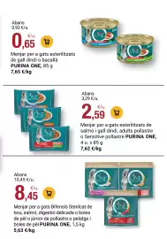 Folleto BonpreuEsclat Página 79: Purina one menjar per a gats esterilitzats de gall dindi o bacallà €0,65
