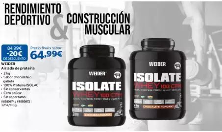 Catálogo Costco Página 2: RENDIMIENTO DEPORTIVO CONSTRUCCIÓN & 84,99€ Precio final x sabor: -20€ 64,99€ DE DESCUENTO WEIDER