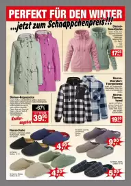 Krümet Sonderposten Prospekt Seite 2: Damen Filz-Slippers mit Stickerei €9,90, Herren-Overshirt-Thermohemd €19,95