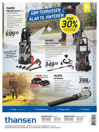 Thansen tilbudsavis Side 36: Løvblæser (20V) €399,00, Højtryksrenser Hobby, 105 bar, 1500 W €349,30