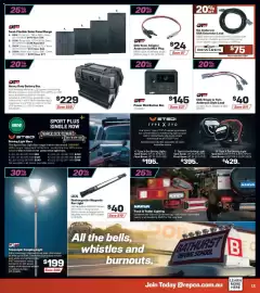 Repco catalogue Page 13: Heavy Duty Battery Box €229,00, Semi-Flexible Solar Panel Range €100,00