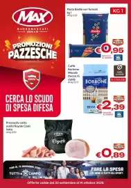 Volantino MAX Supermercati Pagina 1: Pasta Barilla €0,95, Caffè Borbone Miscela Decisa €2,39