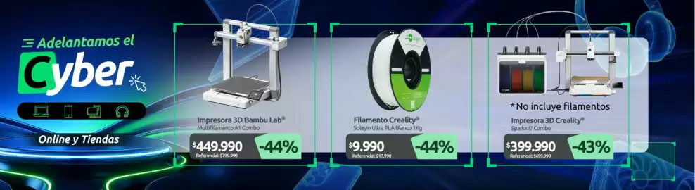 Catálogo PC Factory Página 5: Impresora 3d €399.990,00, Filamento €9.990,00