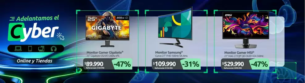 Catálogo PC Factory Página 8: Msi - monitor gamer mis €529.990,00, Samsung - monitor €109.990,00