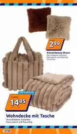 Action Prospekt woche 40 Seite 15: Wohndecke mit Tasche €14,95, Kissenbezug Shaun €2,99