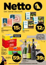 Netto tilbudsavis uge 40 Side 1: Velsmag hakket grisekød €15,00, Navito indbagt fisk €12,00