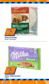 Volantino Action settimana 40 Pagina 9: Buena Comida tortilla wraps €0,99, Wafer Milka Nussini €2,59