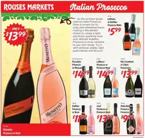 Rouses weekly ad Page 4: Kim Crawford or Chloe Prosecco €13,99, Ruffino Prosecco or Rosé €11,99