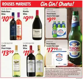 Rouses weekly ad Page 6: Peroni Nastro Azzurro Pale Lager €9,99, Riunite wine €9,99