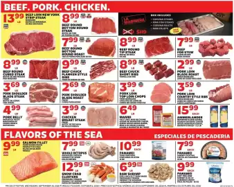 Sedano's weekly ad week 40 Page 3: BeeF Loin New York Strip Steak €13,99, Beef Chuck Short Ribs €8,99