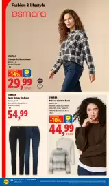 Catalog Lidl săptămâna 41 Pagină 56: Esmara cămașă din flanel, damă €29,99, Esmara pulover tricotat damă €44,99
