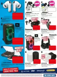 The Good Guys catalogue week 40 Page 8: Panasonic True Wireless Noise Cancelling Earbuds, Sonos Era 100