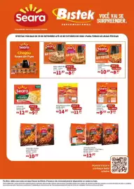 Encarte Bistek Supermercados Página 1: Linguiça seara €10,97, Pizza airfryer €8,97