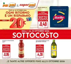 Volantino Pan Pagina 1: Pasta Barilla €0,49, Passata di pomodoro Mutti €0,95