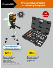Castorama gazetka Strona 15: Laser krzyżowy ze statywem Magnusson €128,00, Zestaw nasadek 67 elementów Magnusson €118,00