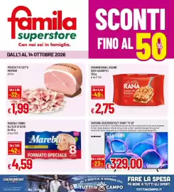 Volantino Famila Superstore Pagina 1: Mareblu tonno all'olio di oliva €4,59, Samsung U50U7000FUXZT Smart TV 50" €329,00