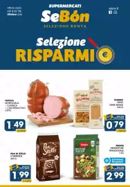 Volantino SeBón Supermercati Pagina 1: Favola mortadella classica con pistacchio €1,49, Pan di Stelle €1,99