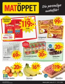Matöppet reklamblad vecka 41 Sida 1: Fixa värmeljus €69,00, Bananer €16,95