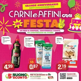 Volantino Carni e Affini Supermercati Pagina 1: Tre Valli latte uht alta digeribilità €0,87, Kinder pan e cioc €2,19