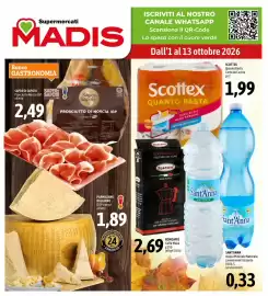 Volantino Madis Pagina 1: Scottex Quanto Basta Carta da Cucina €1,99, Saper di Sapori Prosciutto di Norcia IGP €2,49